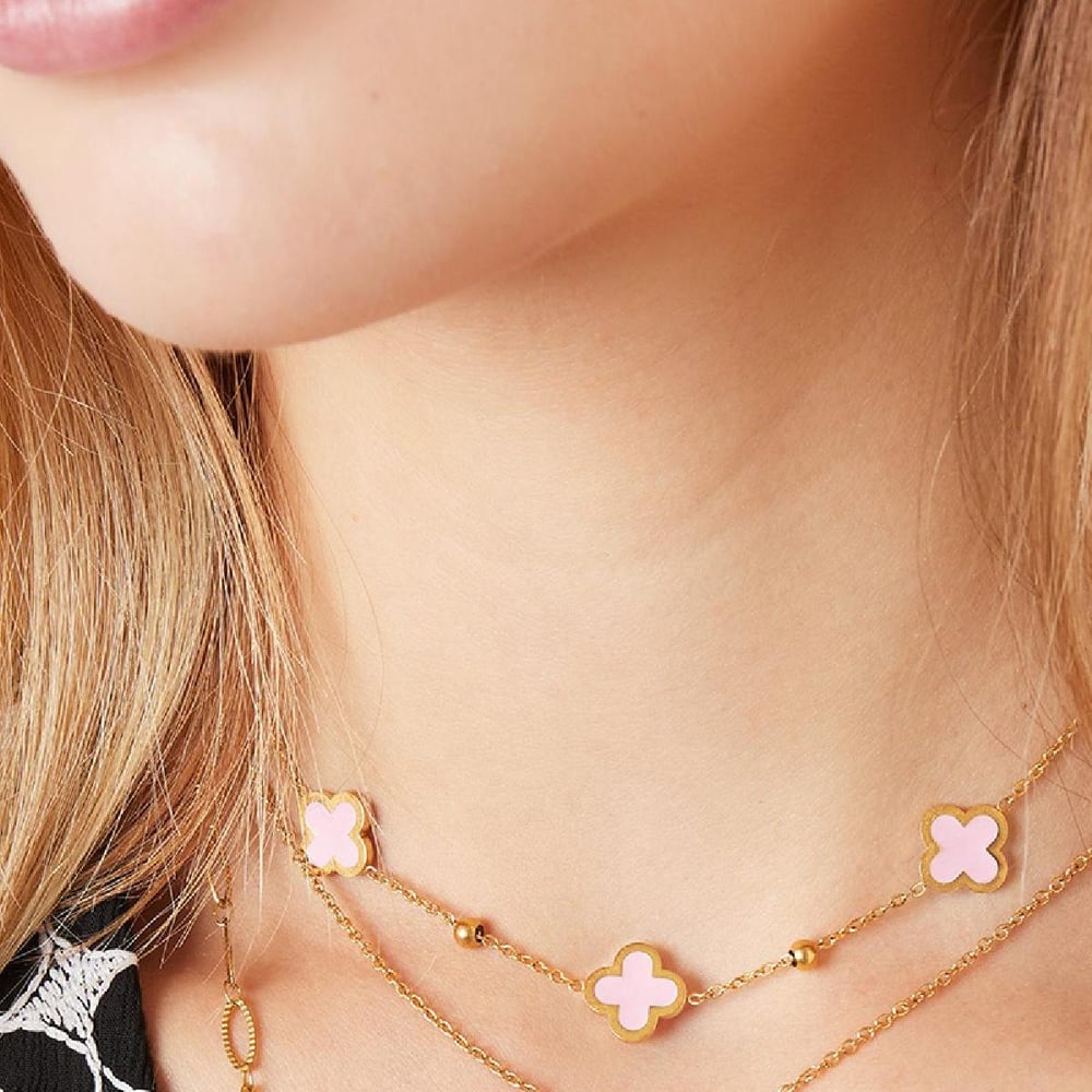 Necklace three clovers and tiny balls h5Picture4